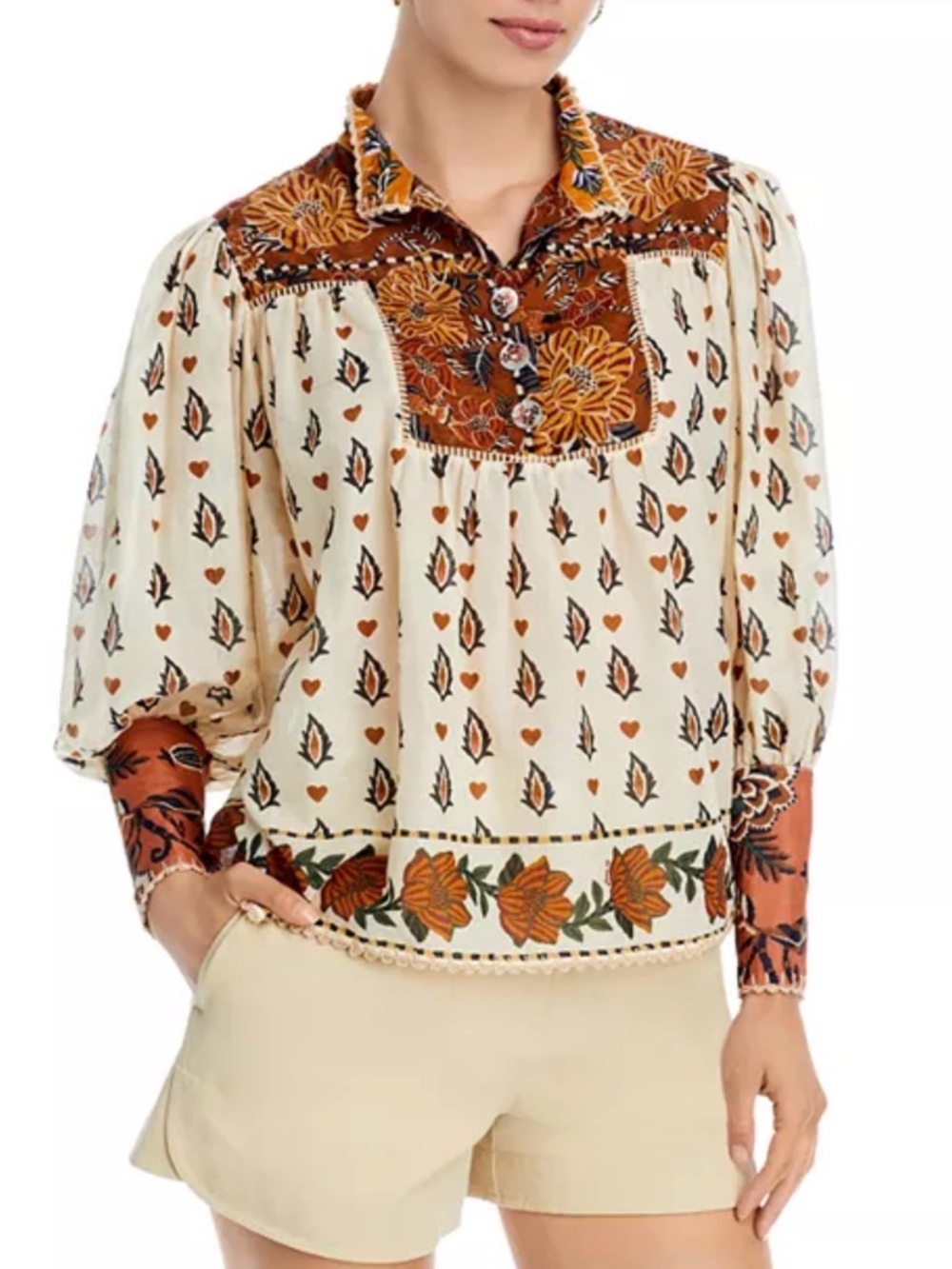 FARM Rio Ainika Cotton Floral Blouse Shirt Size XL Boho Whimsy